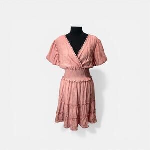 NWT Speed Limit Pink Boho Tiered Smocked Waist Puff Sleeve Mini Dress